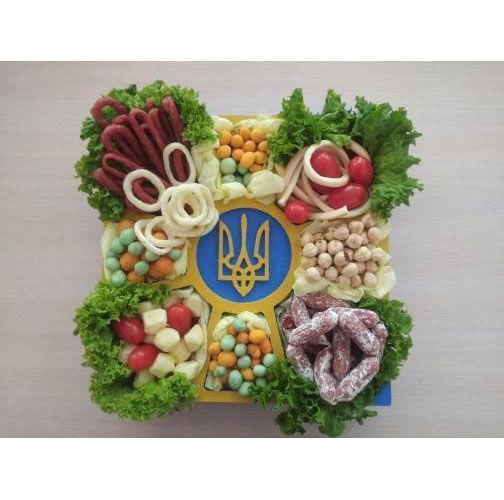 Відкрита коробка "квадратна з Тризубом" синя 26х26 см Пінобокс 211 фото