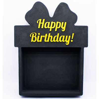 Відкрита коробка з бантом "Happy Birthday" чорна 30х23 см Пінобокс 067 фото