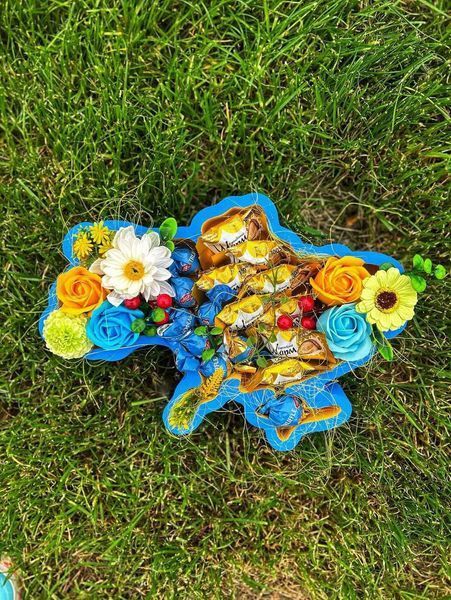 Відкрита коробка "Мапа України" жовто-синя 33х23 см Пінобокс 213 фото
