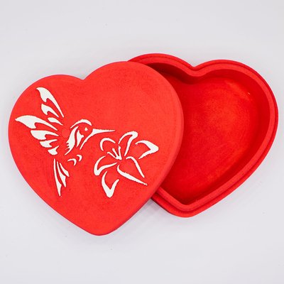 Коробка з кришкою "Серце з птахом" червона 20х18 см Пінобокс 1006 фото
