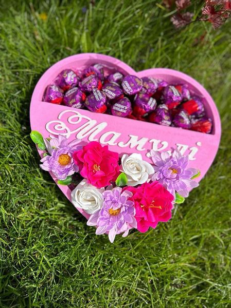 Відкрита коробка серце "Мамулі" рожева 30х27 см Пінобокс 221 фото