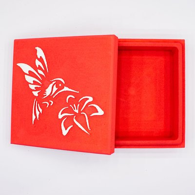 Коробка з кришкою "Квадратна з птахом" червона 17х17 см Пінобокс 1016 фото