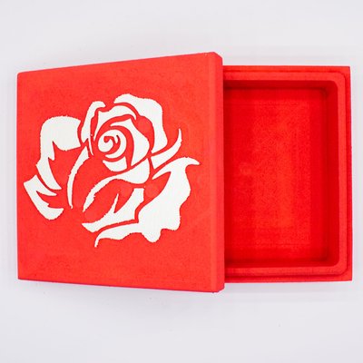 Коробка з кришкою "Квадратна з трояндою" червона 17х17 см Пінобокс 1017 фото
