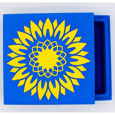Коробка з кришкою "Квадратна з соняшником" синя 17х17 см Пінобокс 1019 фото