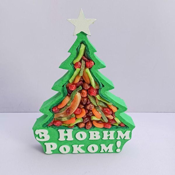 Відкрита коробка Ялинка "З Новим Роком" зелена 33х25 см Пінобокс 162 фото
