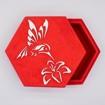 Коробка з кришкою "Шестикутна з птахом" червона 20х17 см Пінобокс 1026 фото