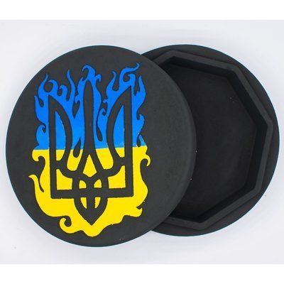 Коробка з кришкою "Кругла з тризубом" чорна 19х19 см Пінобокс 1040 фото