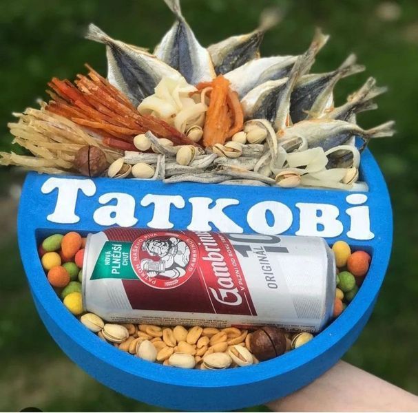 Відкрита коробка кругла "Таткові" синя 26х26 см Пінобокс 065 фото