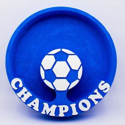 Відкрита коробка кругла "М'яч Campions" синя 26х26 см Пінобокс 122 фото