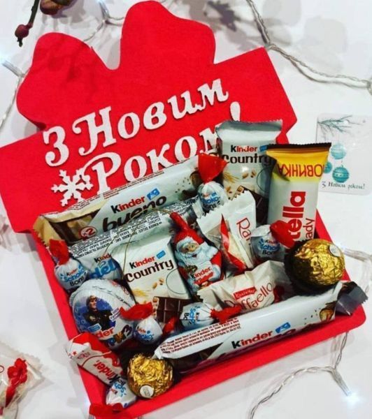 Відкрита коробка з бантом "З Новим Роком" фіолетова 30х23 см Пінобокс 186_3 фото
